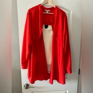 Ivory lace tank top PLUS red love sleeve button up